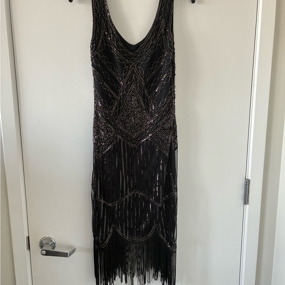 Elegant Black Beaded Fringe Dress